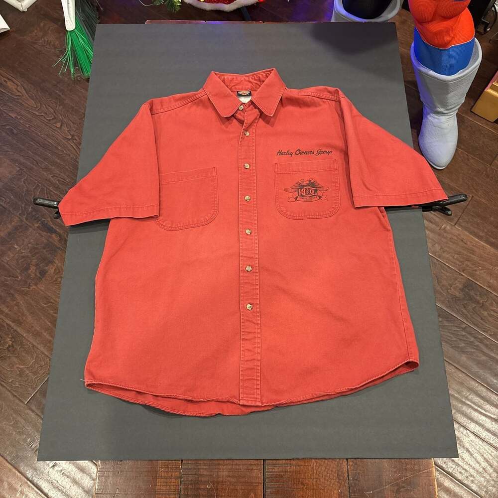 Harley Davidson Flame Embroidered Button Front Shirt
